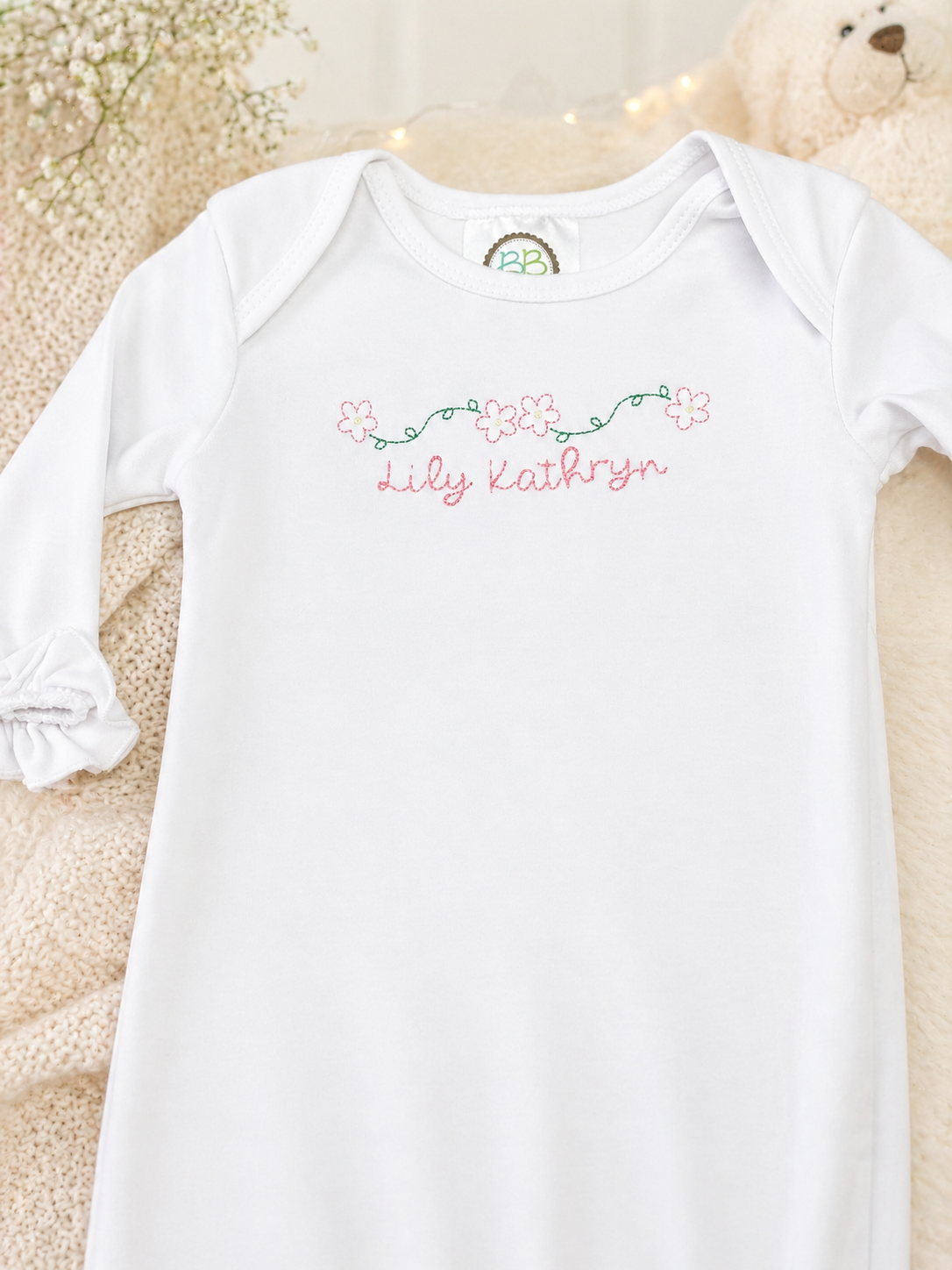 Girls Personalized Long Sleeve Ruffle Gown