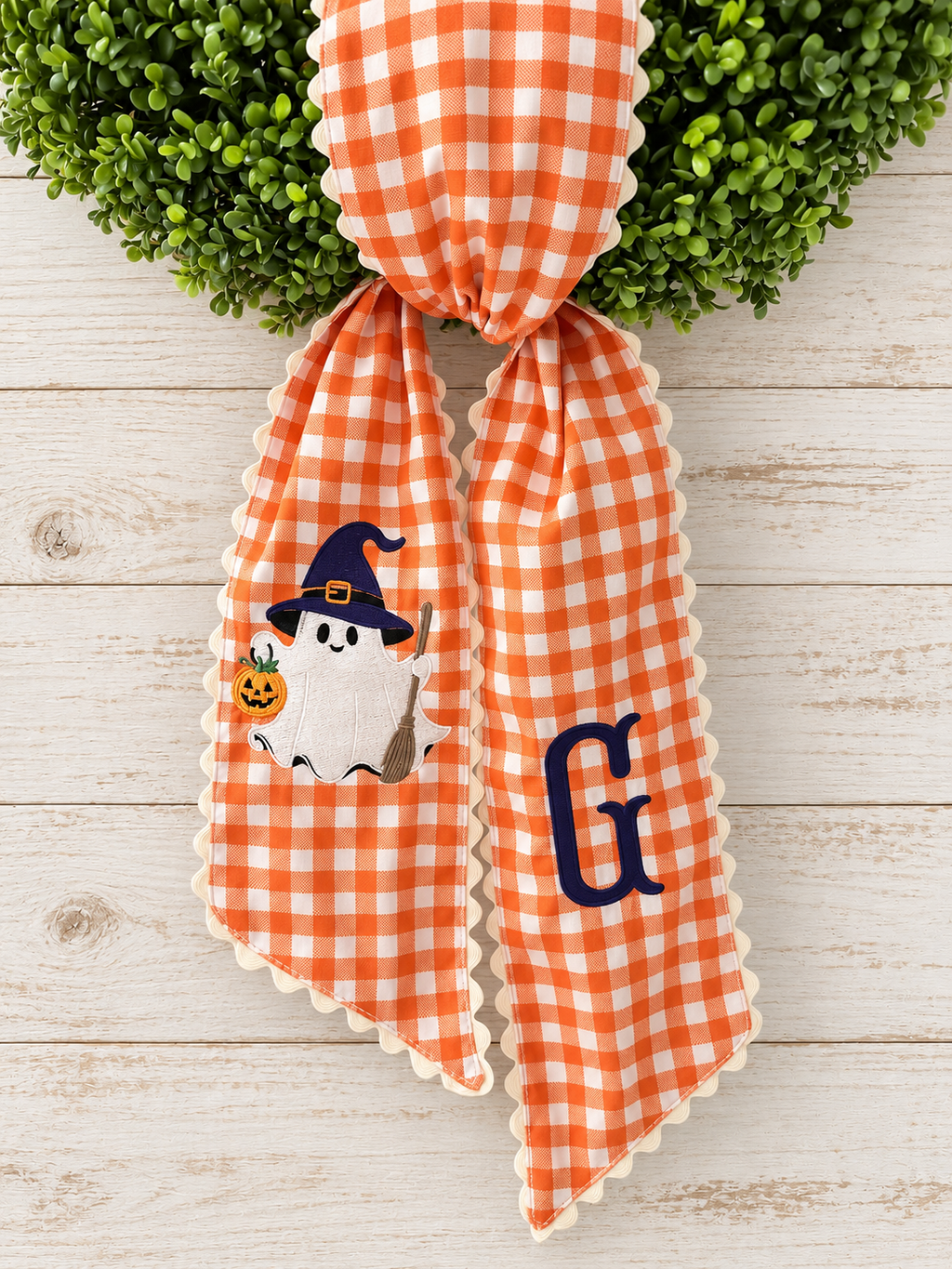 Personalized Gingham Ghost Wreath Sash