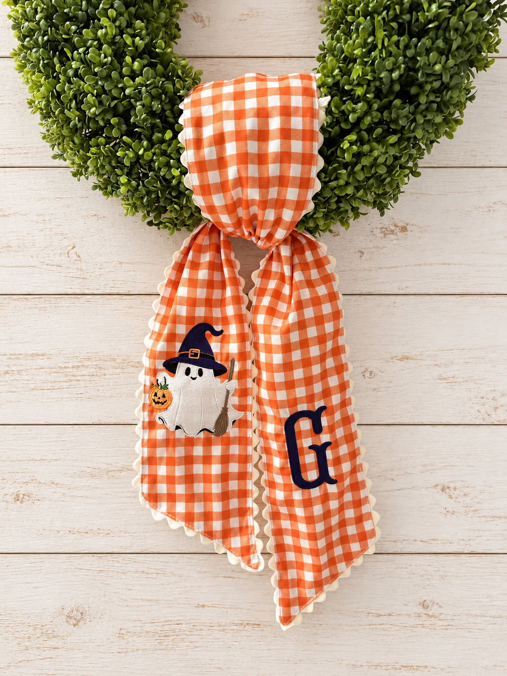 Personalized Gingham Ghost Wreath Sash