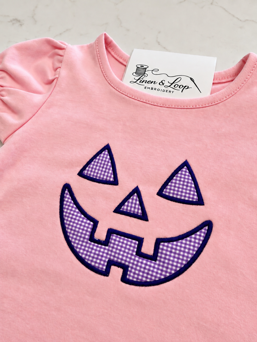 Girls’ Gingham Jack-O’-Lantern Appliqué Tee