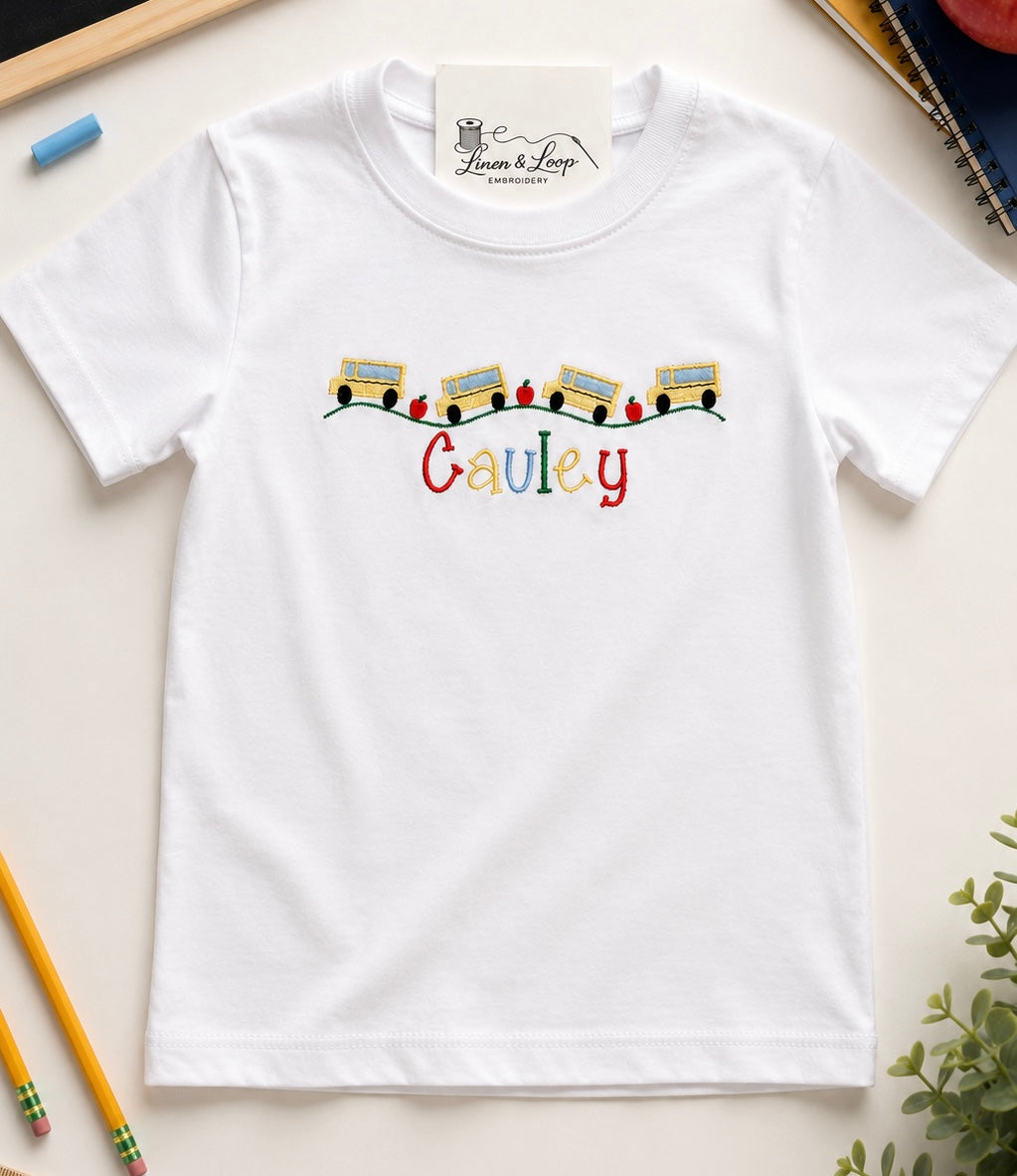 Personalized School Bus Embroidered Tee