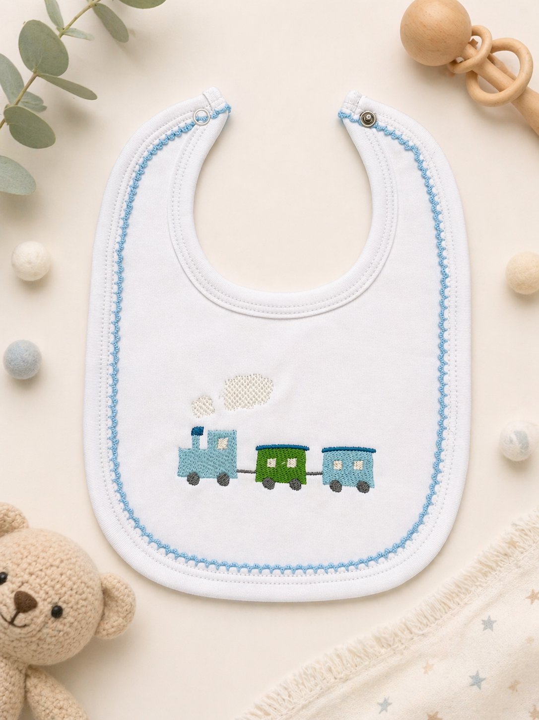 Boys Picot Trim Personalized Burp and Bib Bundle
