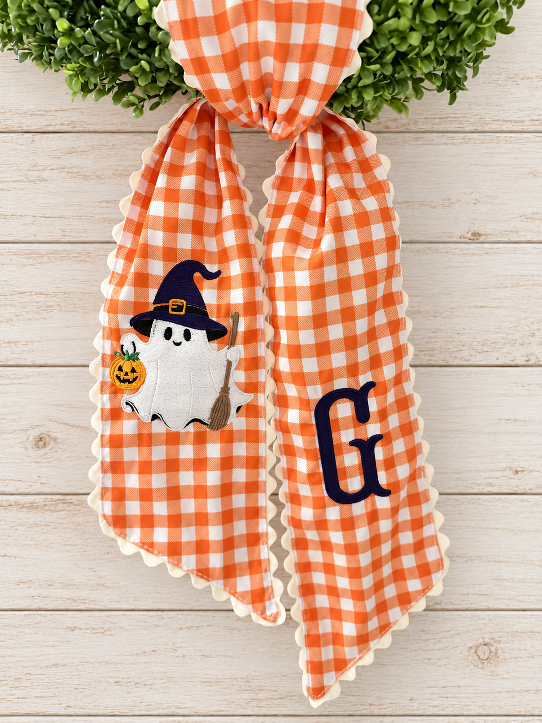 Personalized Gingham Ghost Wreath Sash
