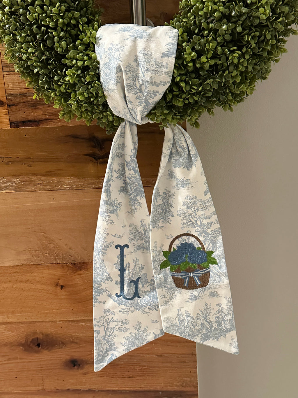 Personalized Hydrangea Basket Wreath Sash