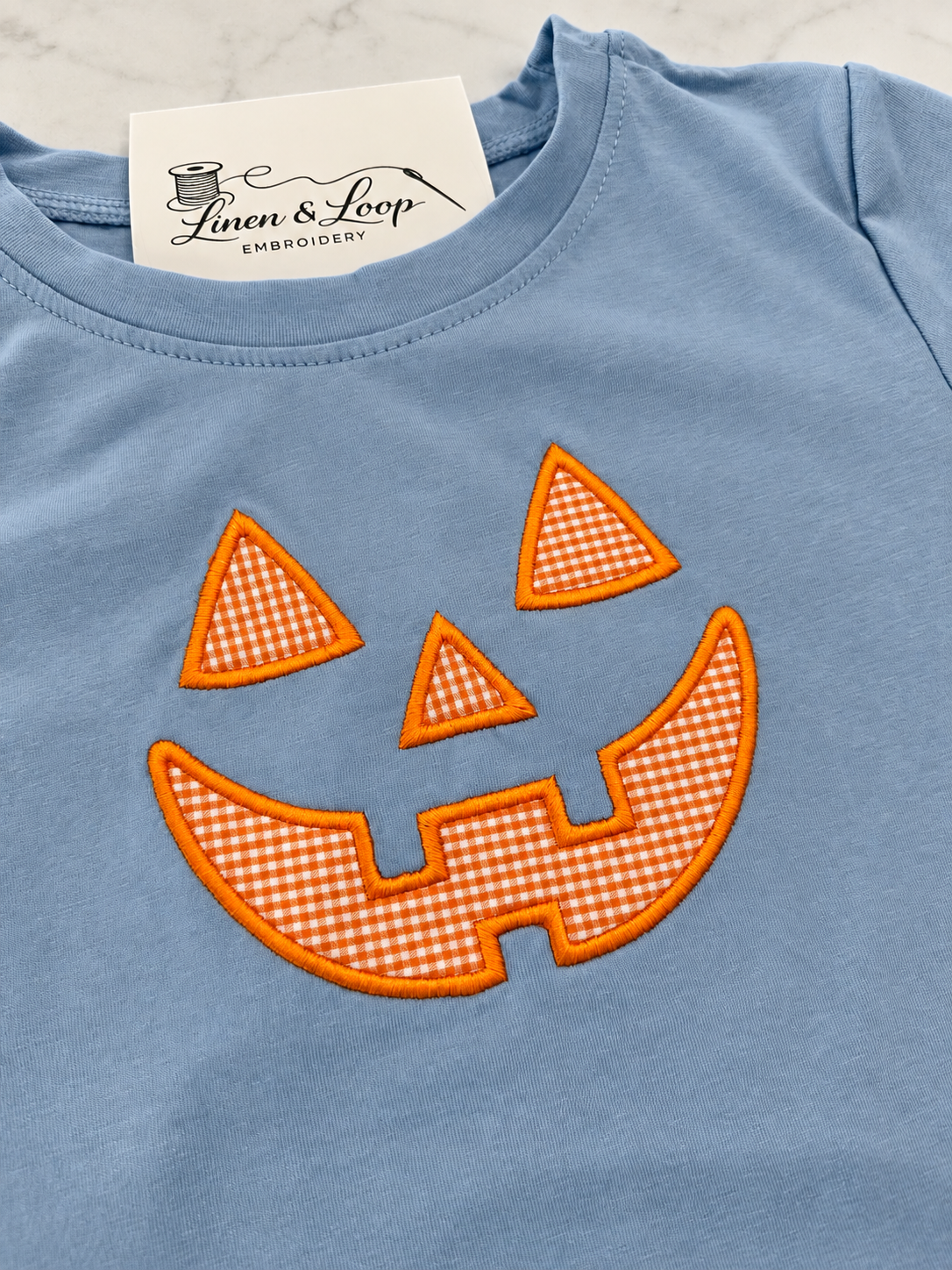 Boys’ Gingham Jack-O’-Lantern Appliqué Tee