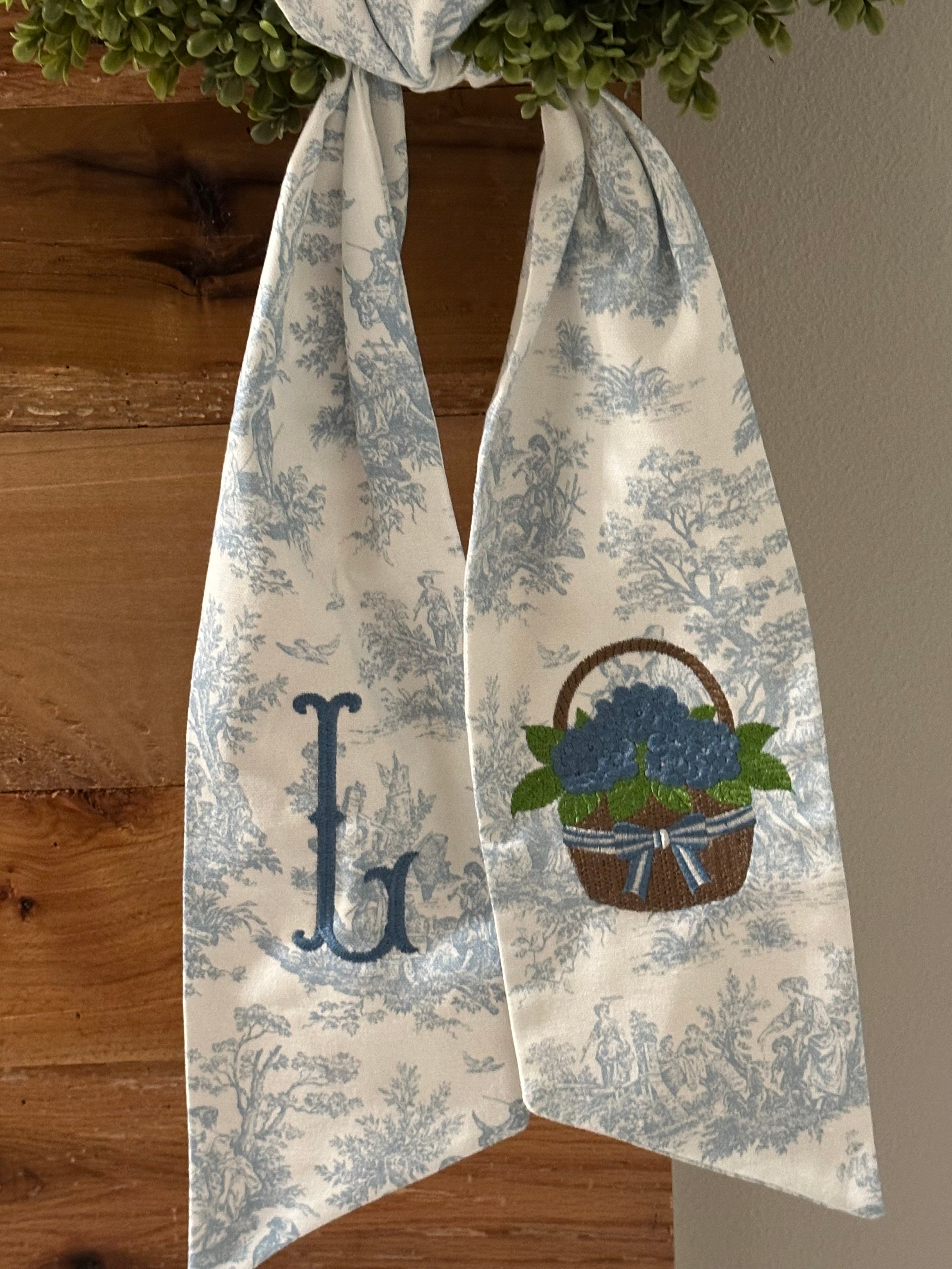 Personalized Hydrangea Basket Wreath Sash