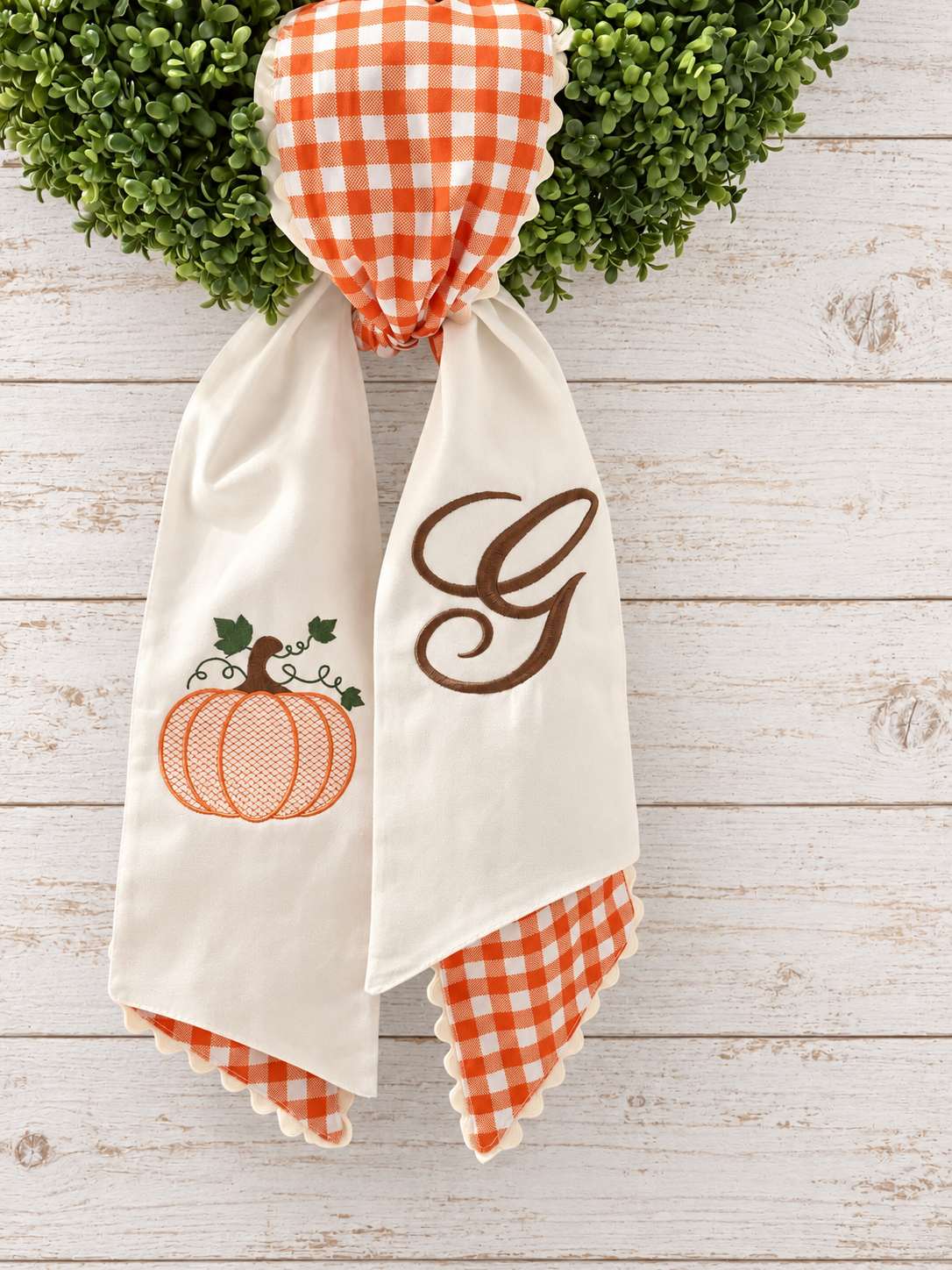 Personalized Pumpkin & Gingham Wreath Sash Set