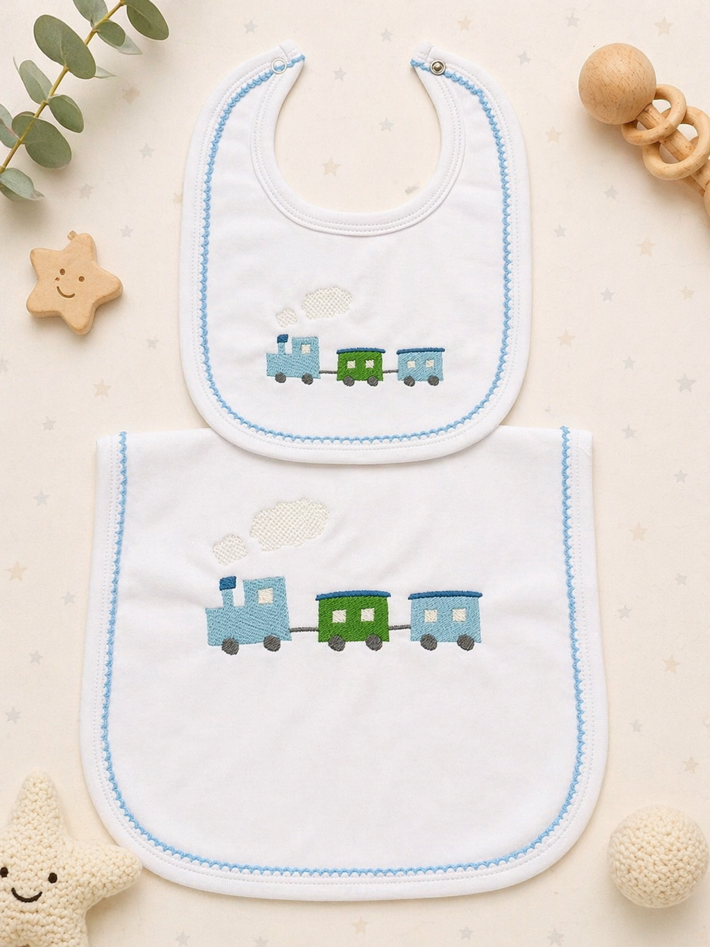 Boys Picot Trim Personalized Burp and Bib Bundle