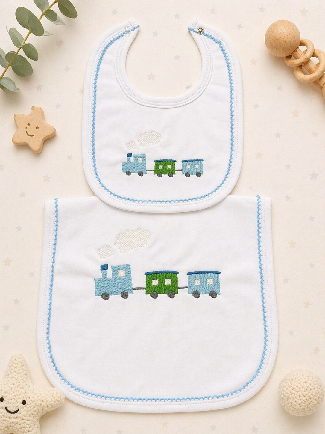Boys Picot Trim Personalized Burp and Bib Bundle