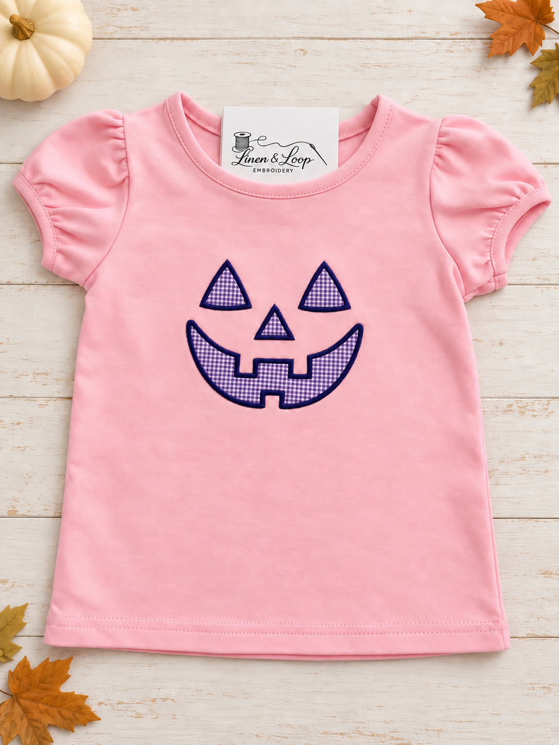 Girls’ Gingham Jack-O’-Lantern Appliqué Tee