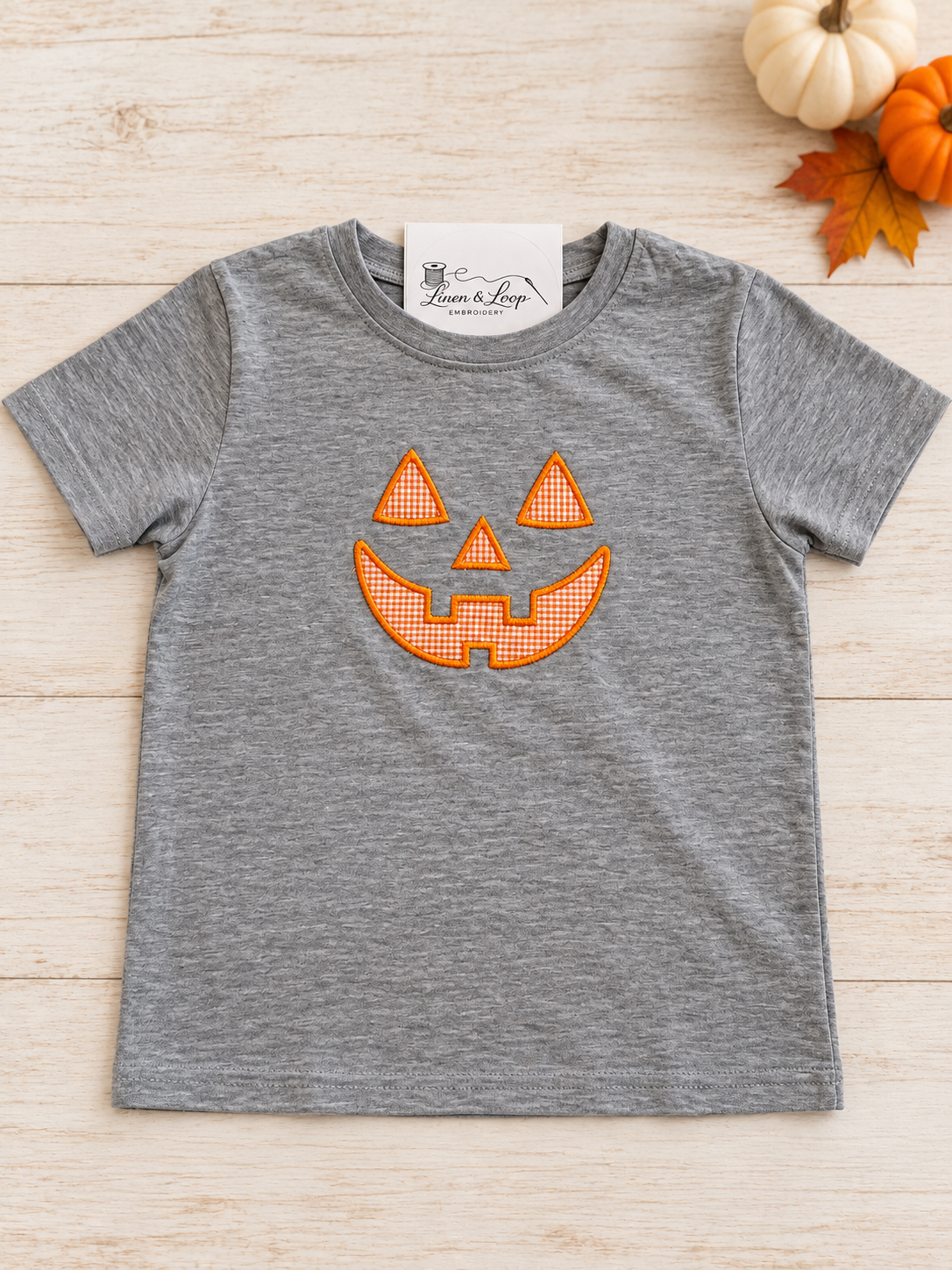 Boys’ Gingham Jack-O’-Lantern Appliqué Tee