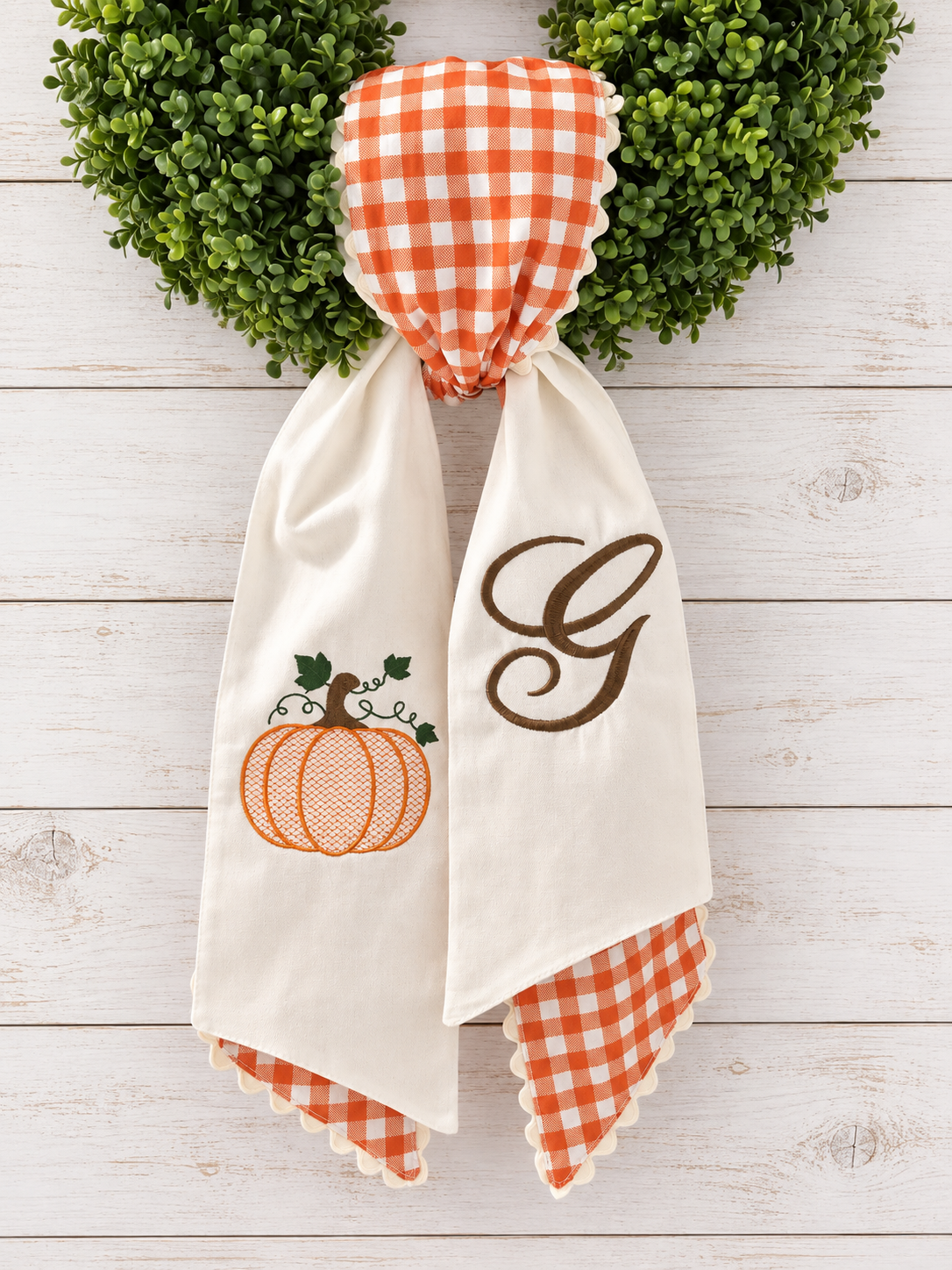 Personalized Pumpkin & Gingham Wreath Sash Set