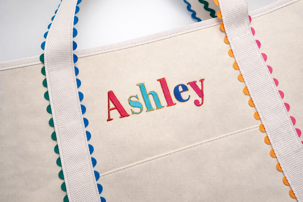 Multicolored Ric Rac Scalloped Canvas Tote