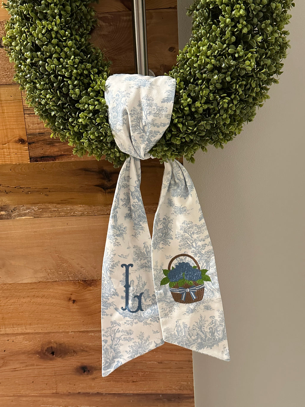Personalized Hydrangea Basket Wreath Sash