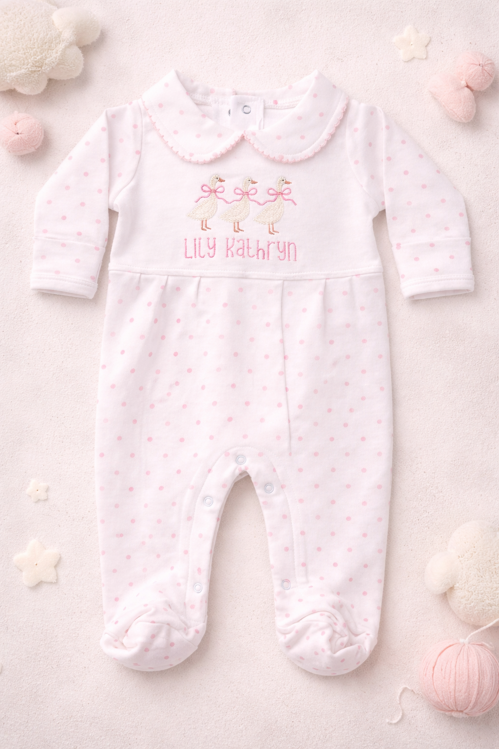 Girls White and Pink Polka Dot Footie