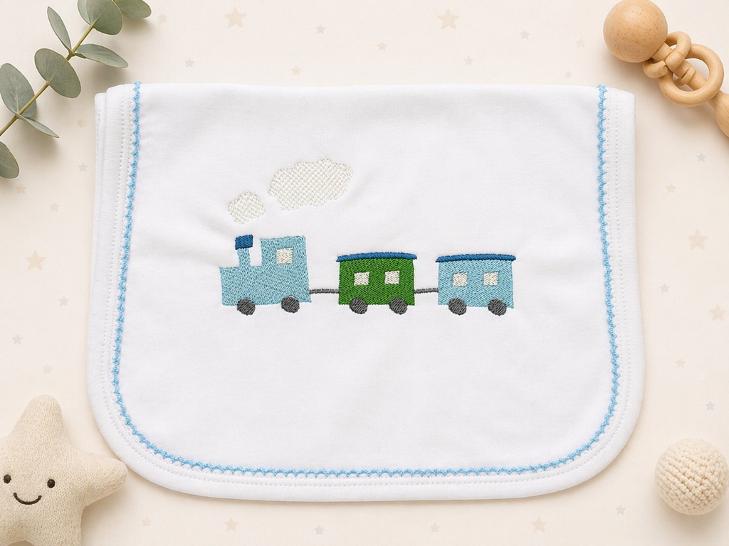 Boys Picot Trim Personalized Burp and Bib Bundle