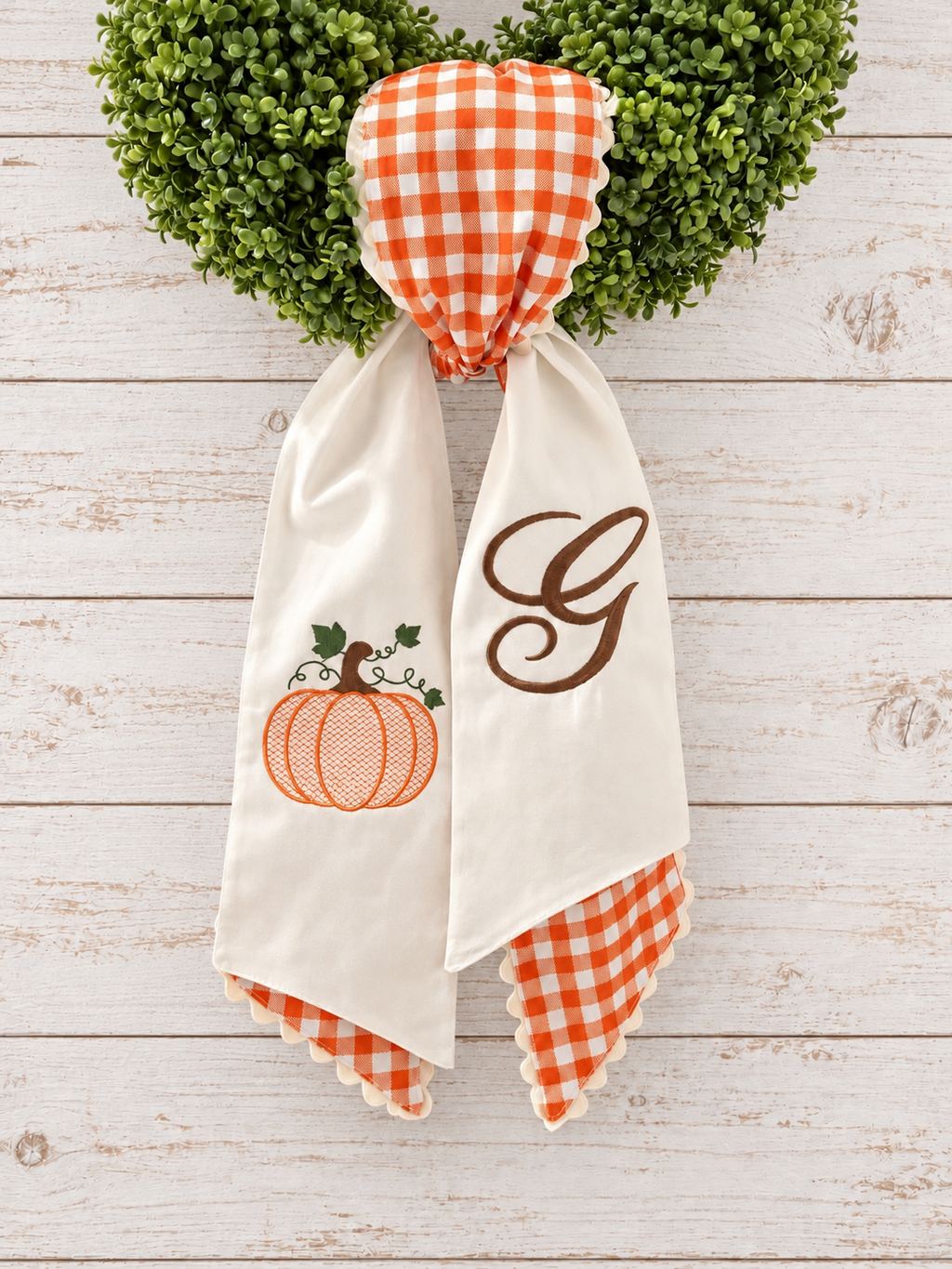 Personalized Pumpkin & Gingham Wreath Sash Set