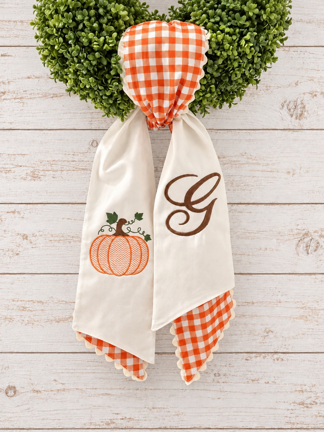 Personalized Pumpkin & Gingham Wreath Sash Set
