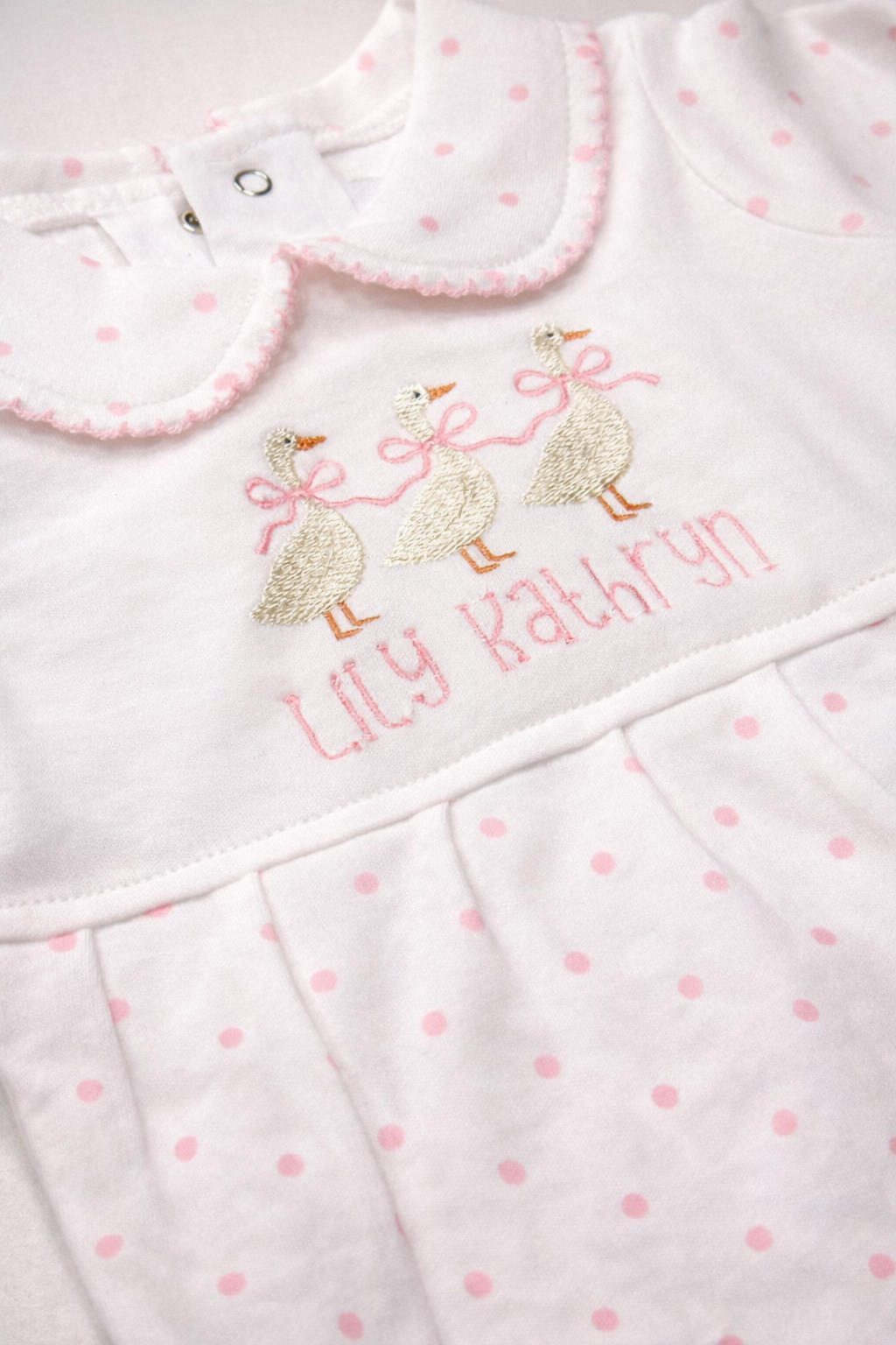Girls White and Pink Polka Dot Footie