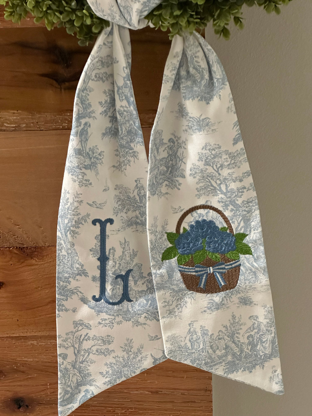 Personalized Hydrangea Basket Wreath Sash