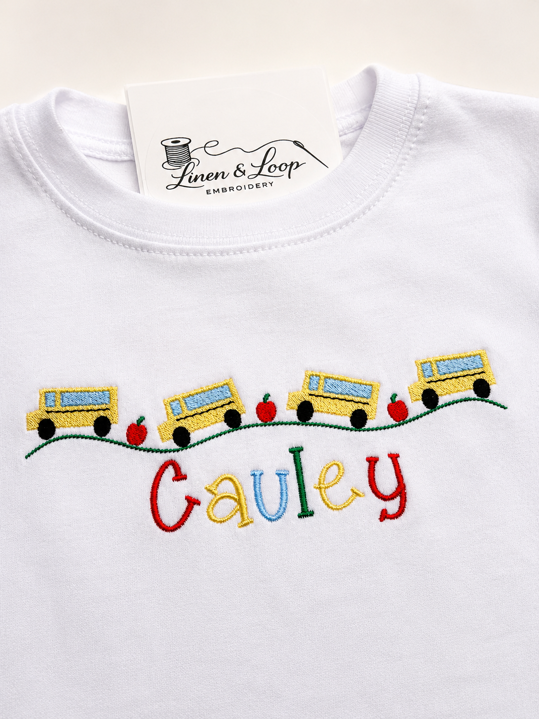 Personalized School Bus Embroidered Tee