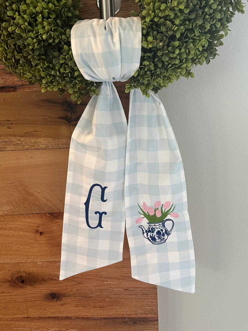Personalized Floral Teapot Wreath Sash