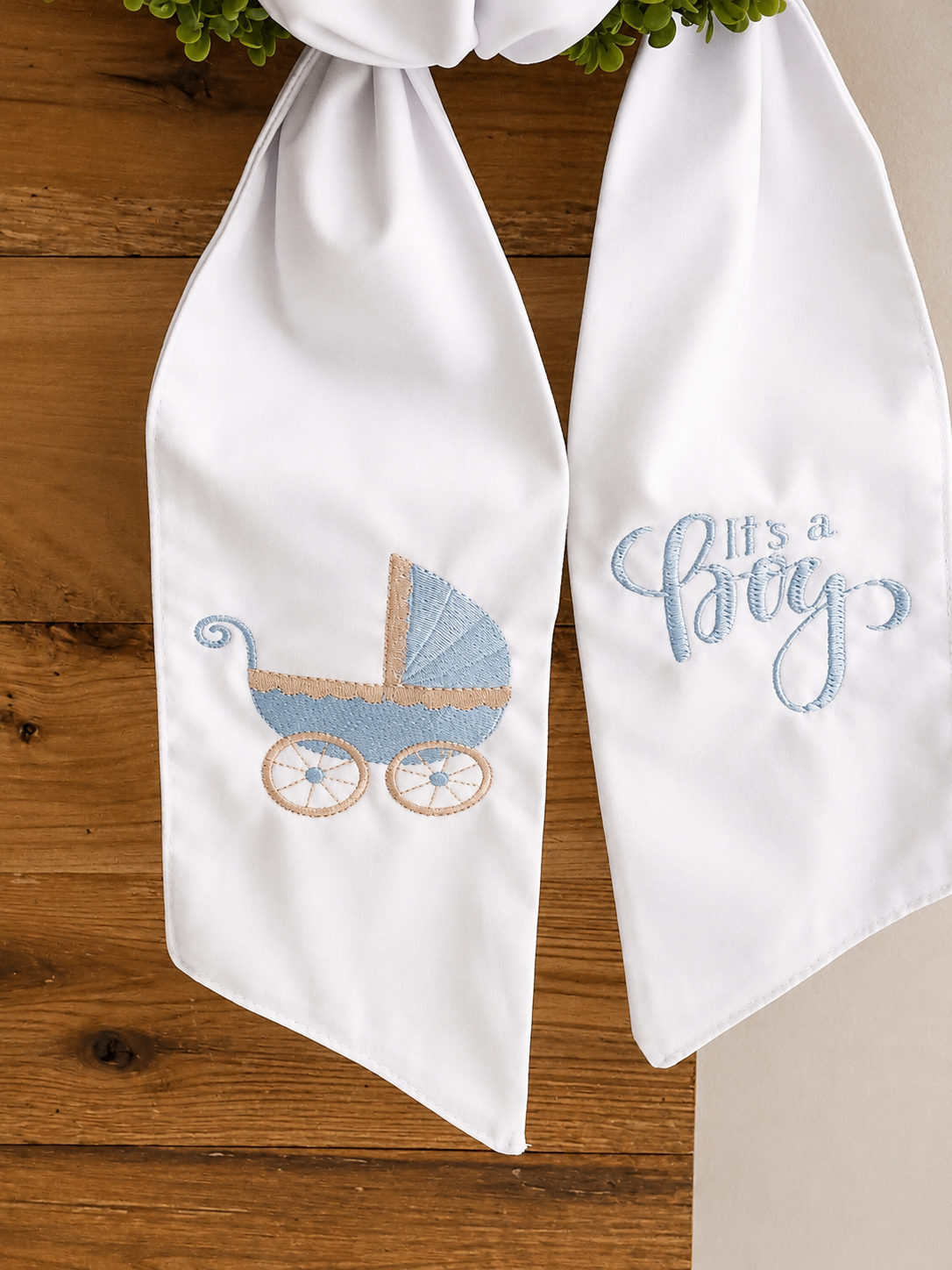 Personalized Baby Boy Announcement Wreath Sash