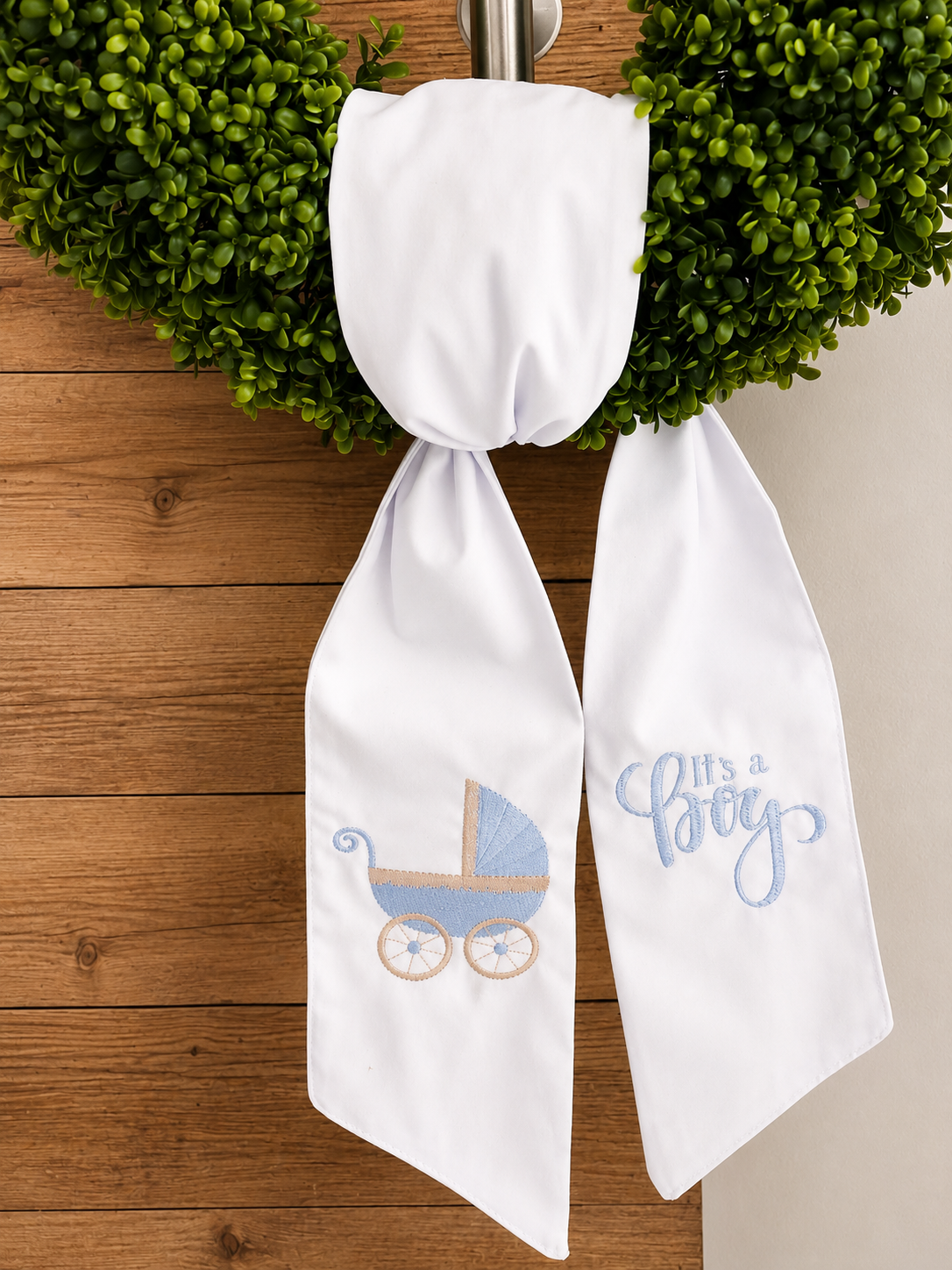 Personalized Baby Boy Announcement Wreath Sash